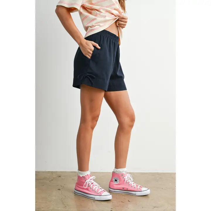 Elastic Waist Tie Hem Shorts