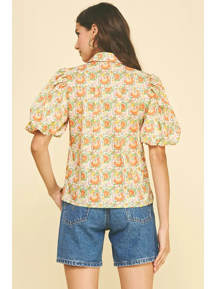 Floral Puffed Sleeve Blouse Top