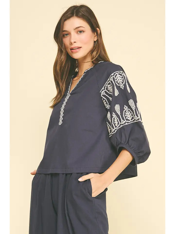 Embroidered Detail Blouse Top