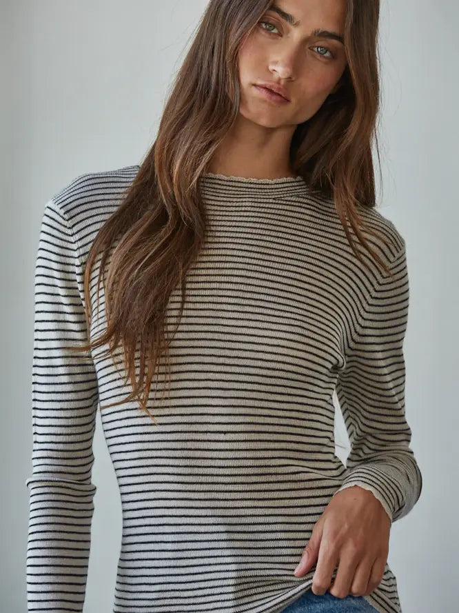 Knit Sweater Striped Mock Top