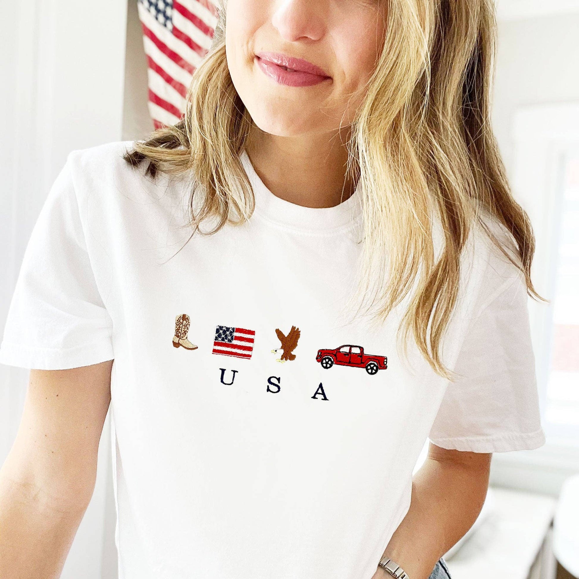 USA Embroidered Icons Comfort Colors T-Shirt