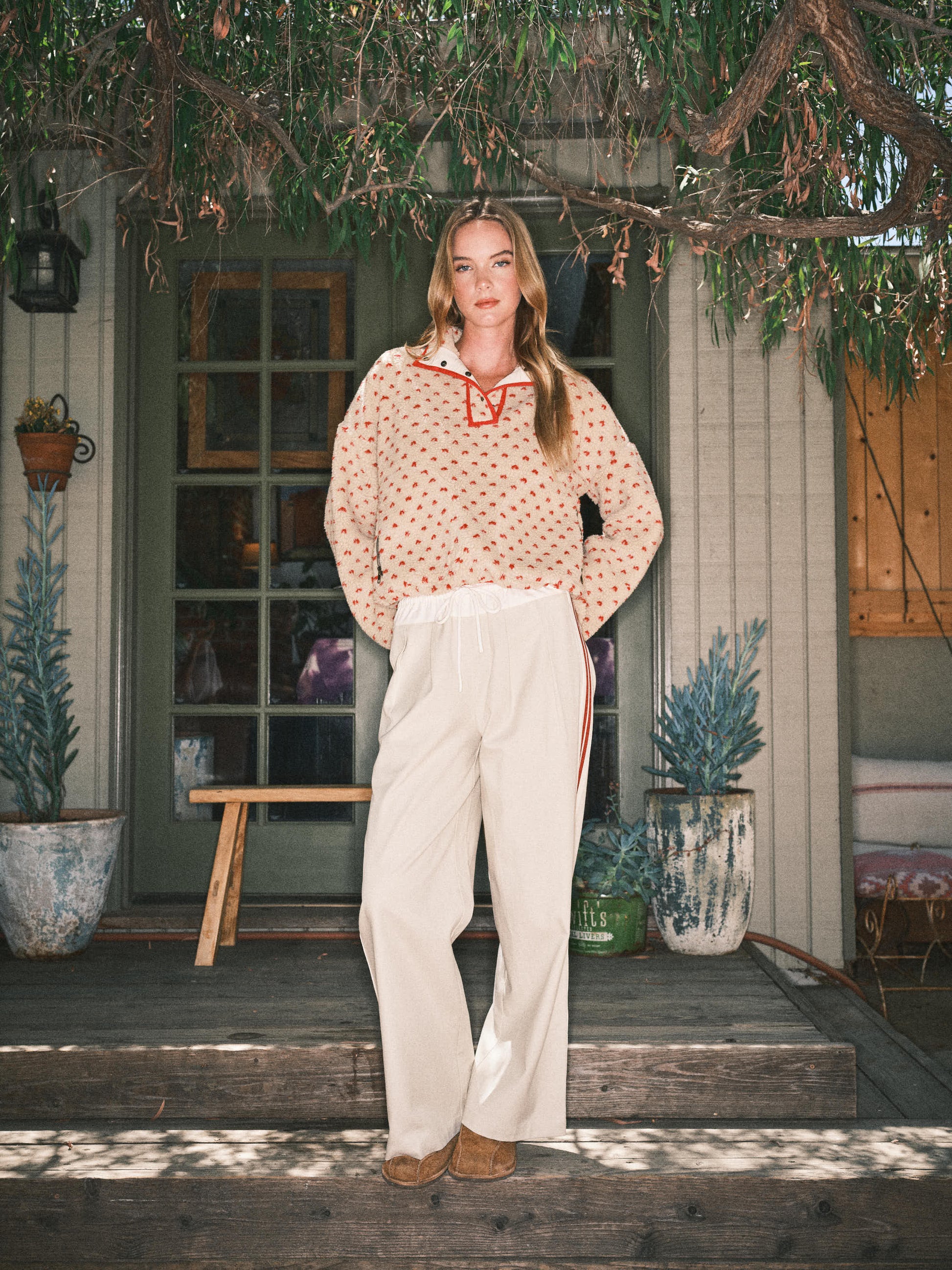 AJJ5366 HEART PRINT TEDDY BEAR PULLOVER JACKET