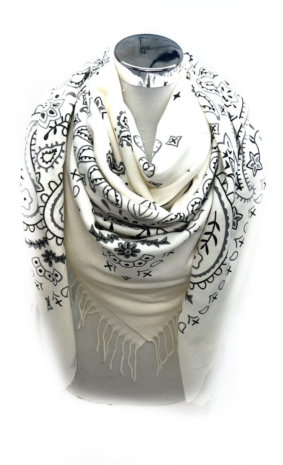 Ultimate Soft Large Square Scarf (with bandana pattern and long fringe)