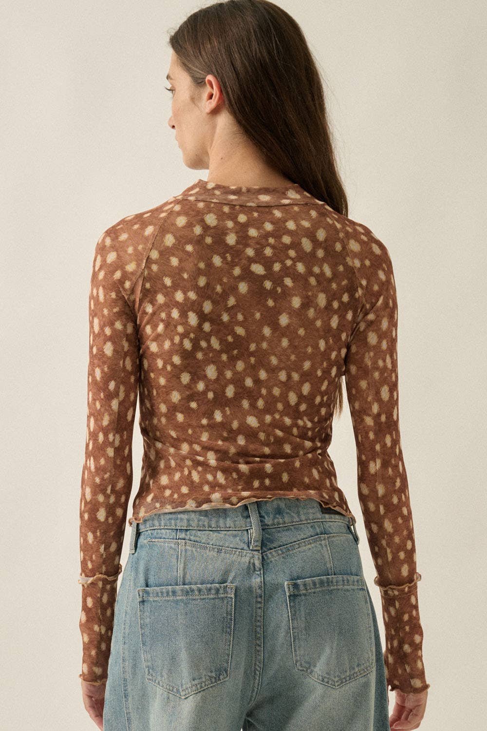 Abstract Polka Dot Mesh Mock-Neck