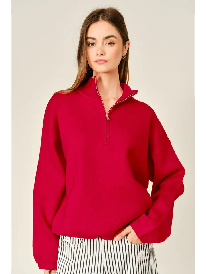 Wool Mix Half Zip Pullover Sweater