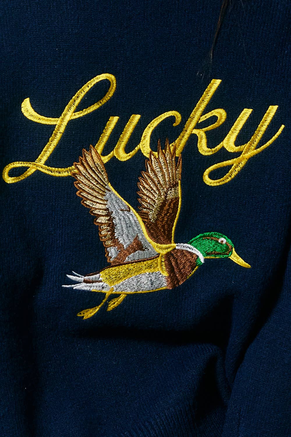 Embroidered "Lucky Duck" V-Neck Cardigan