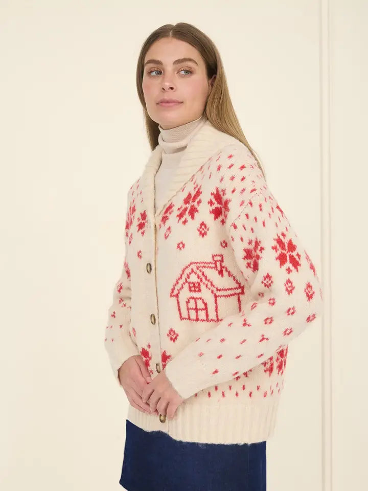 SNOWFLAKE BUTTON UP KNIT SWEATER CARDIGAN