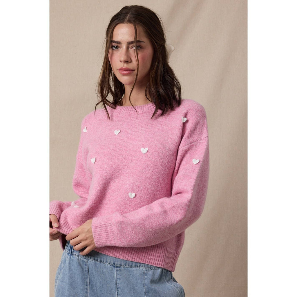 3D HEART BRUSHED SWEATER
