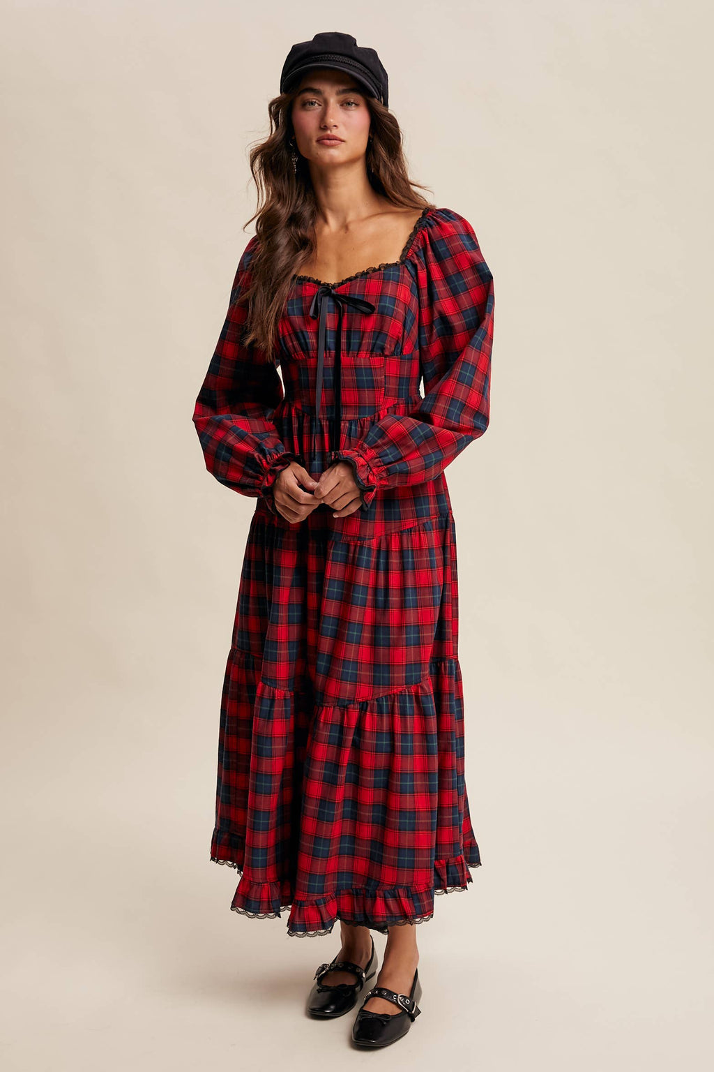 Plaid Tiered Maxi Dress LD1598