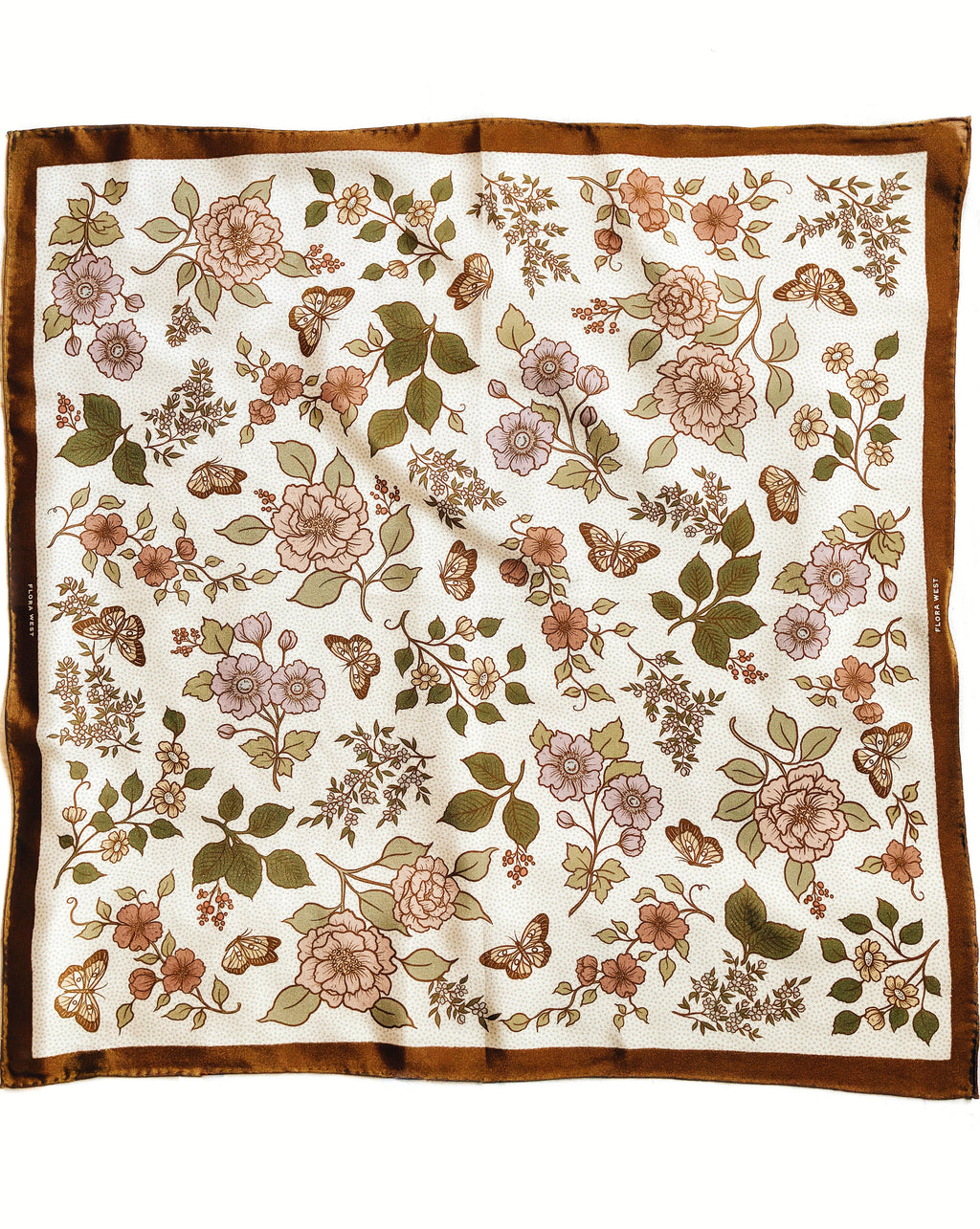 100% Silk Bandana Western Floral & Butterfly  – 23” Square