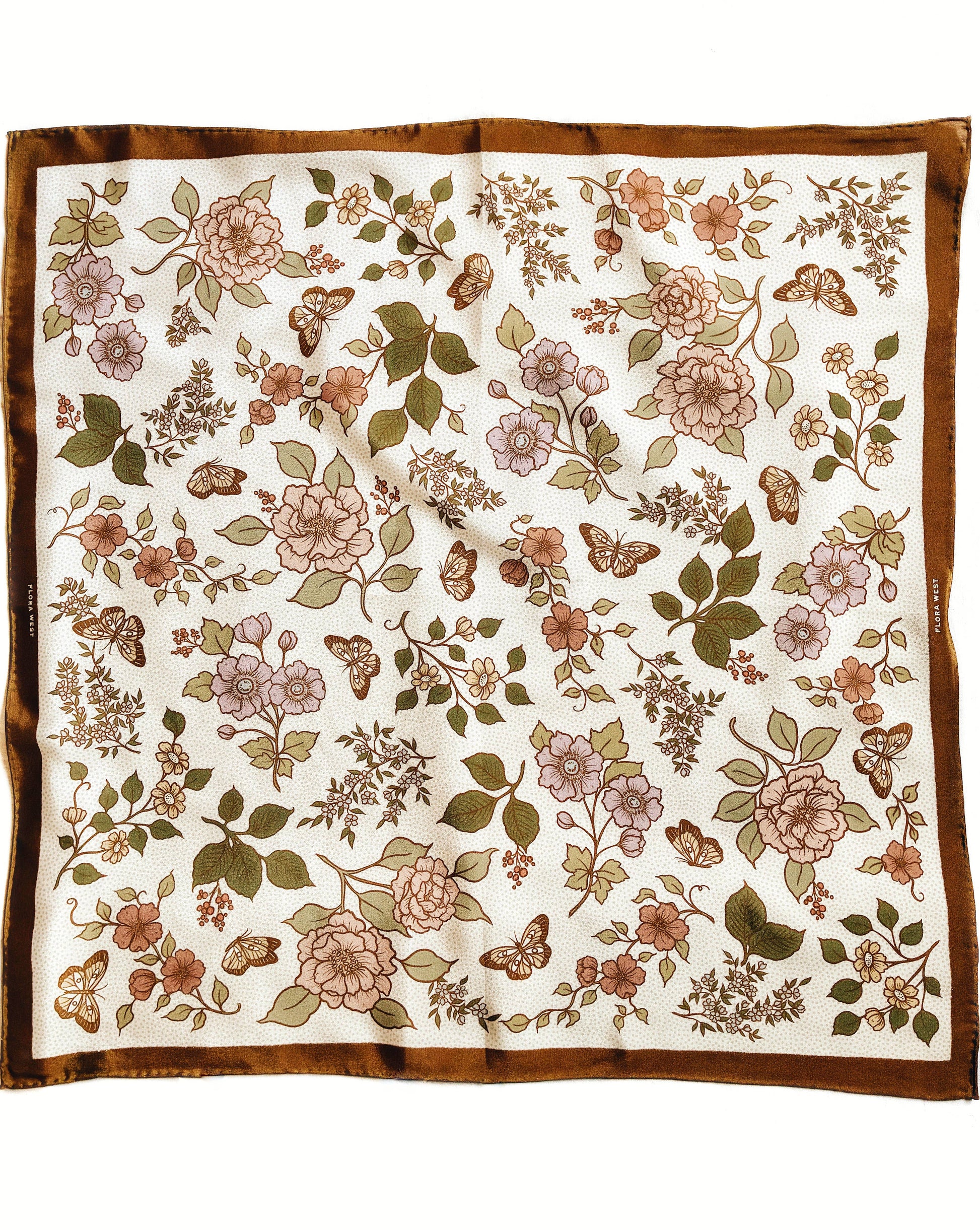 100% Silk Bandana Western Floral & Butterfly  – 23” Square