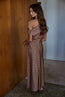 Satin Polka Dot Cowl Neck Maxi Dress: Chocolate - L9110