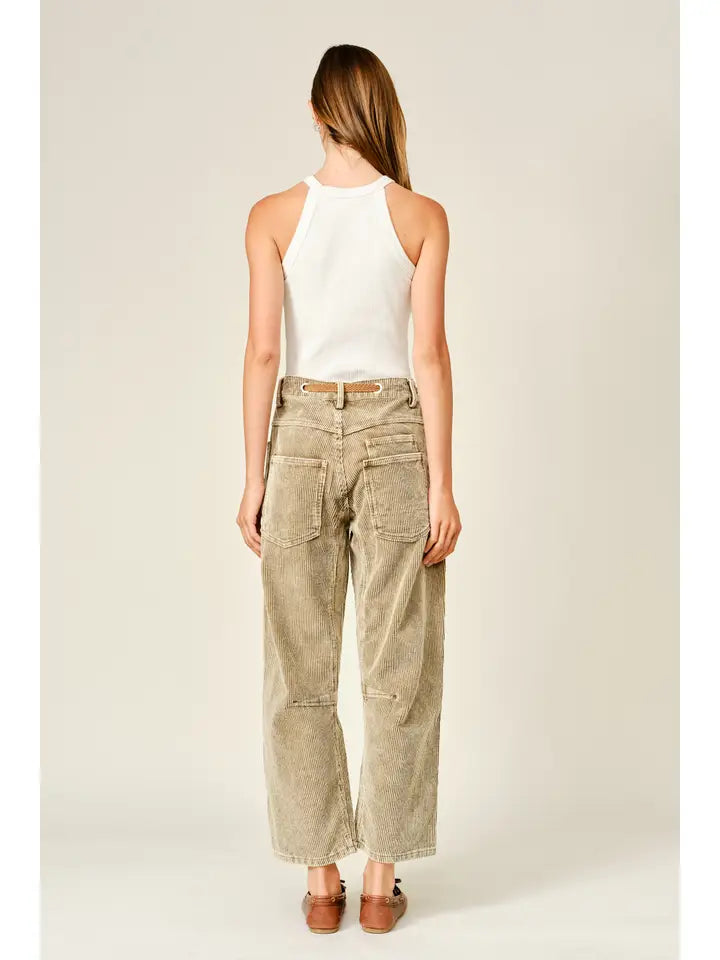 Barrel Corduroy Pants with Eyelet Waist