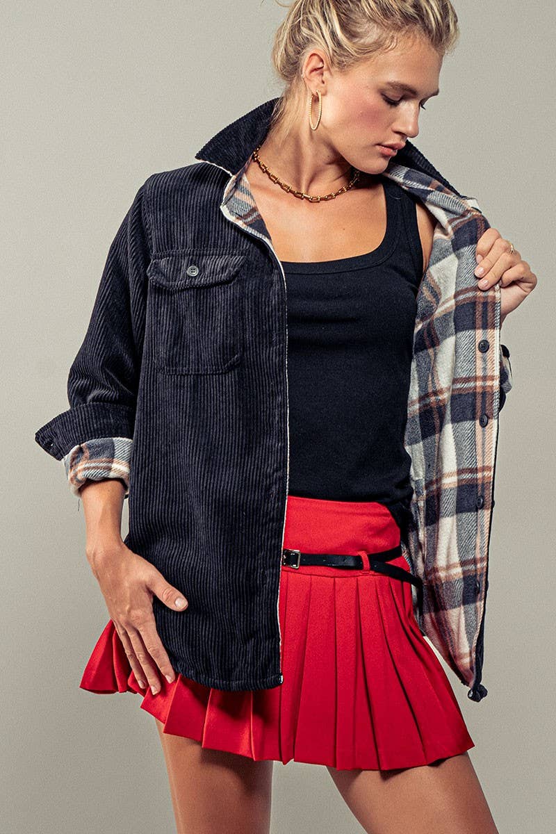 Plaid Lined Corduroy Flannel Shacket