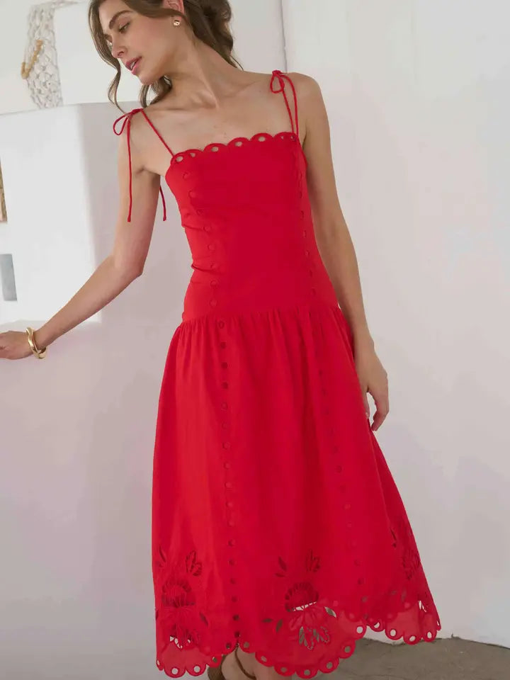 Eyelet Detail Midi Dress