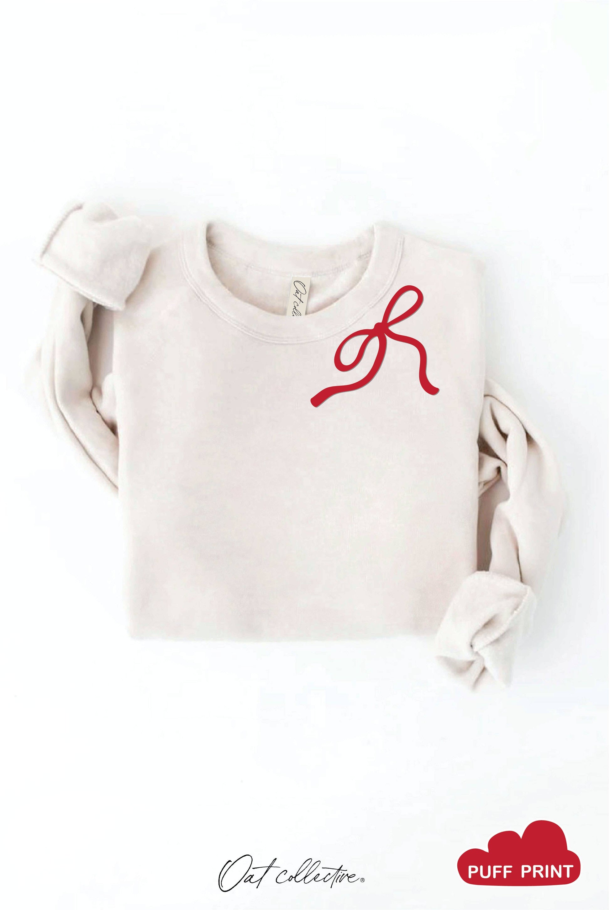 RIBBON BOW PUFF NECKLINE  Graphic Sweatshirt