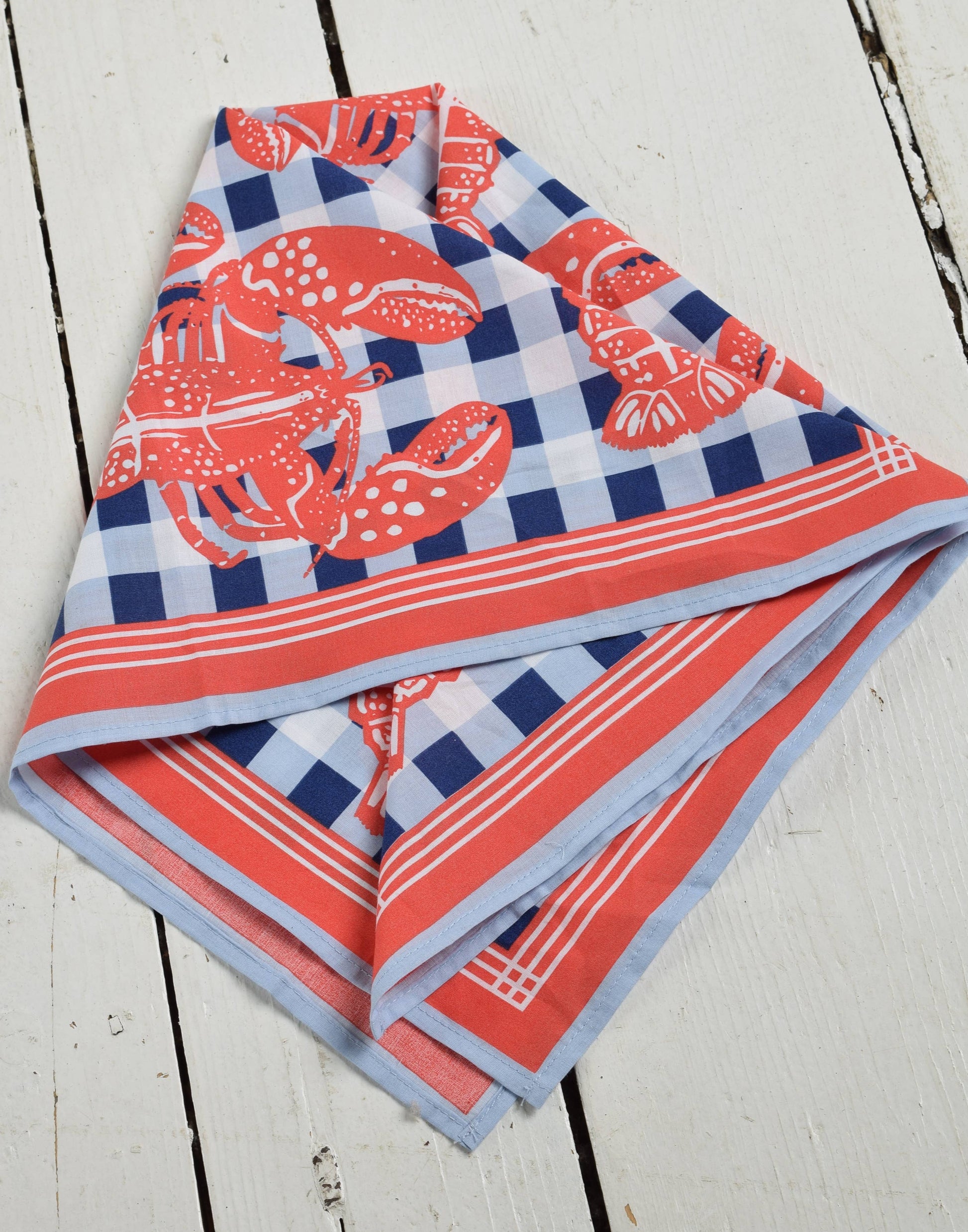 Lobster Bandana - 100% Cotton - Nautical Gingham - Hanky