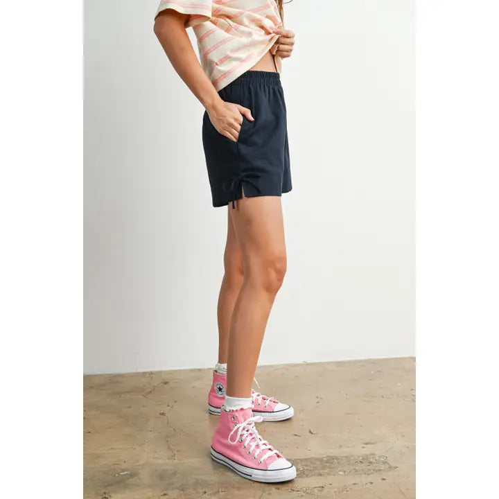 Elastic Waist Tie Hem Shorts