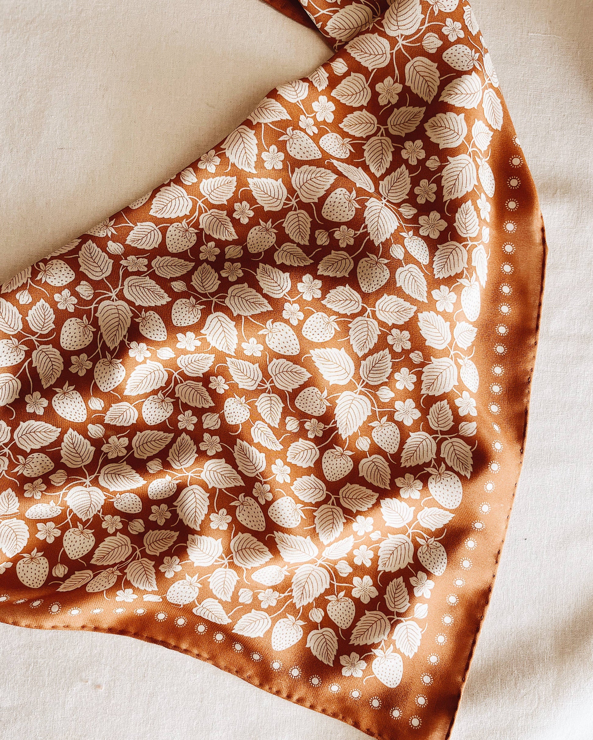 100% Silk Bandana Scarf Strawberry Patch Western Style