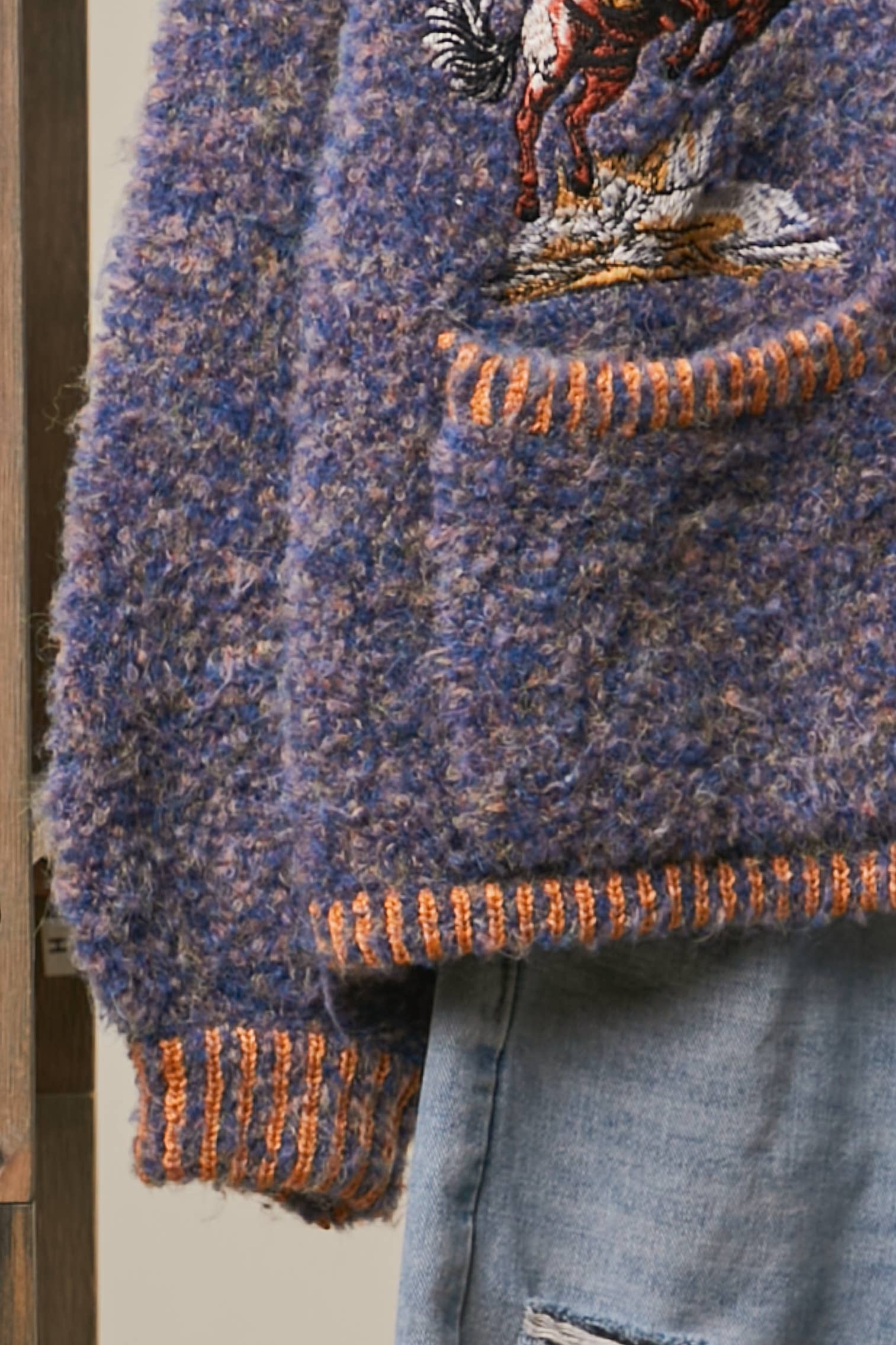 Rodeo Embroidered Fuzzy Knit Cardigan