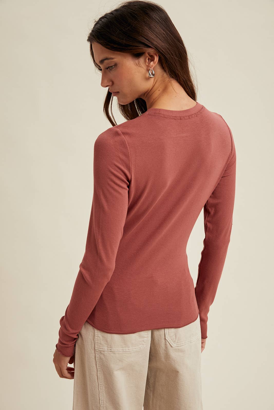 BASIC RIBBED LONG SLEEVE KNIT TOP / WL25-10937