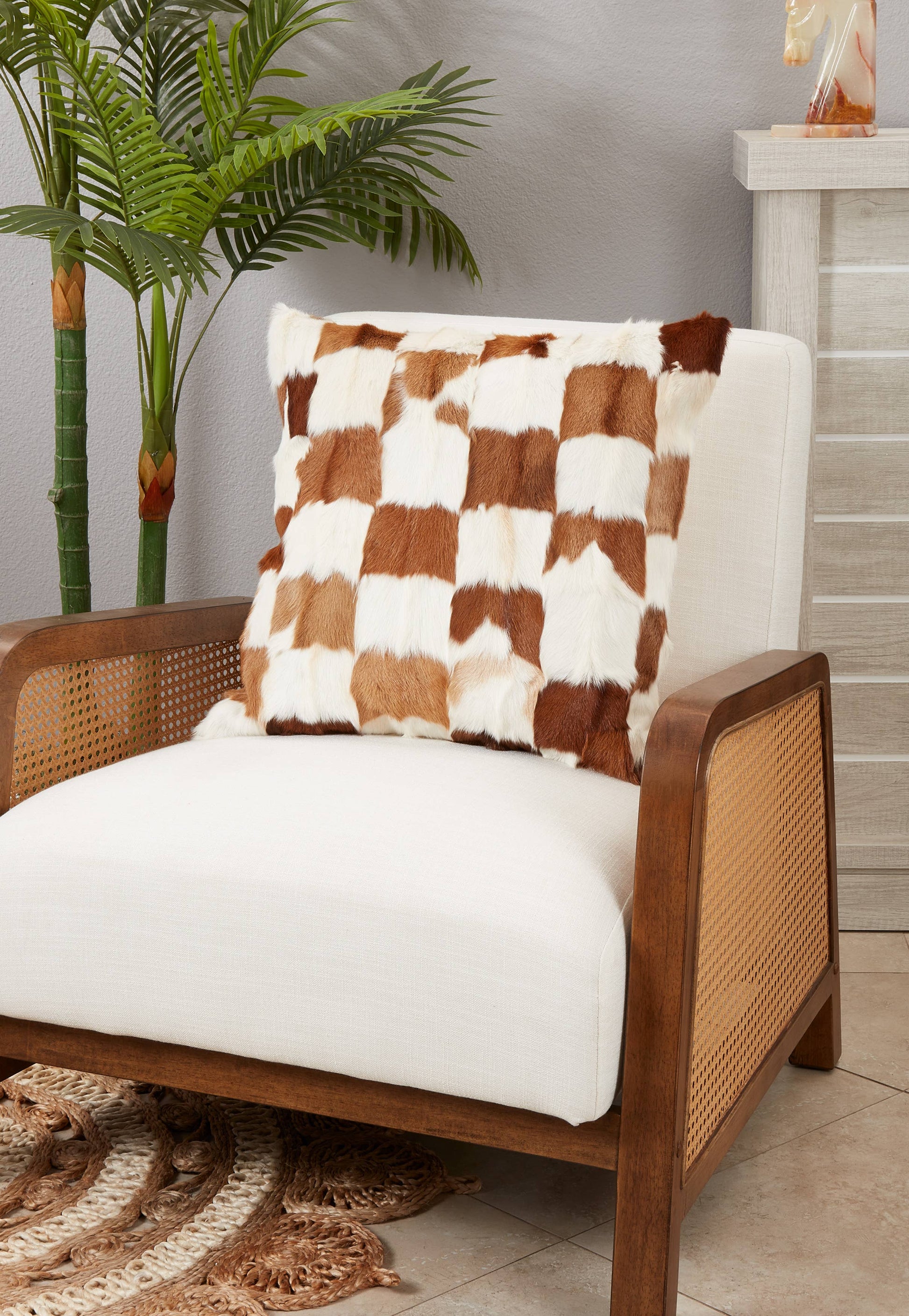 Patchwork Goat Fur Pillow - Poly Filled