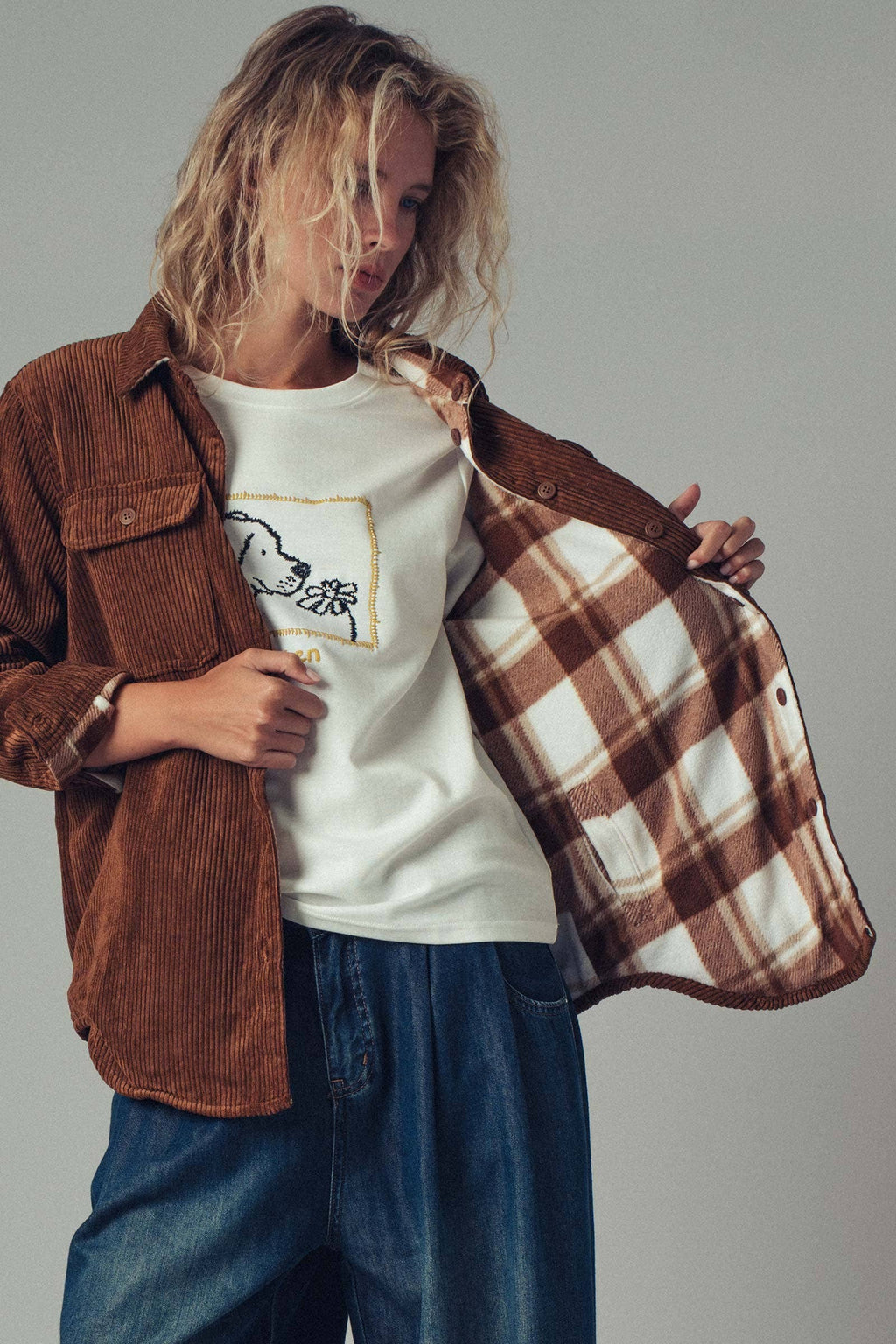 Plaid Lined Corduroy Flannel Shacket