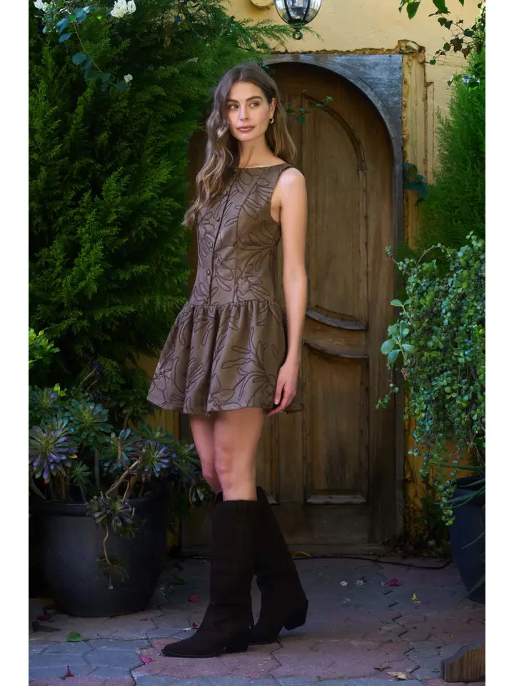 Embroidered Boatneck Mini Dress