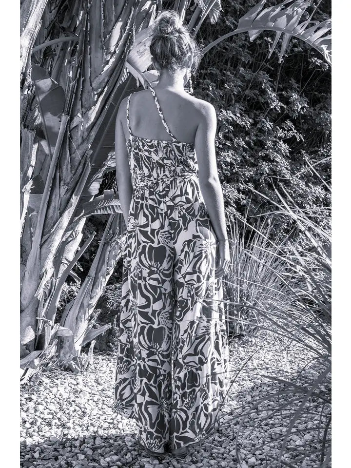 SPRING PRINTED ONE SHOULDER JUMPSUIT