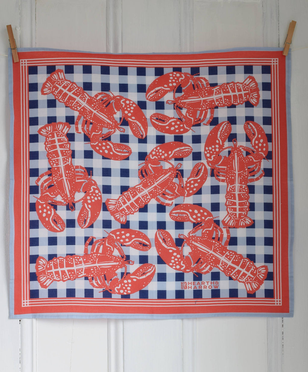 Lobster Bandana - 100% Cotton - Nautical Gingham - Hanky