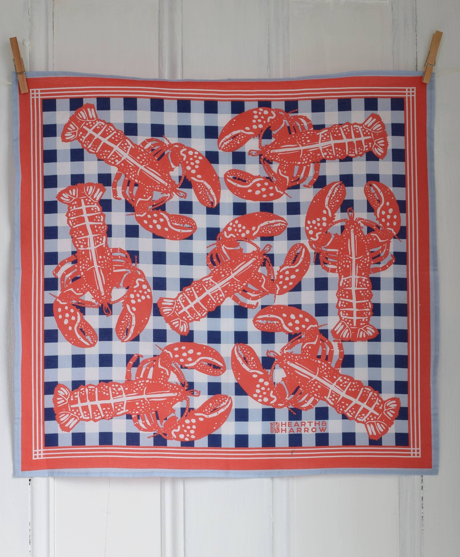 Lobster Bandana - 100% Cotton - Nautical Gingham - Hanky