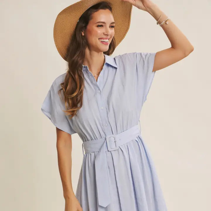 BREATHABLE MODAL-TENCEL SHIRT MIDI DRESS WITH BUCKLE BELT