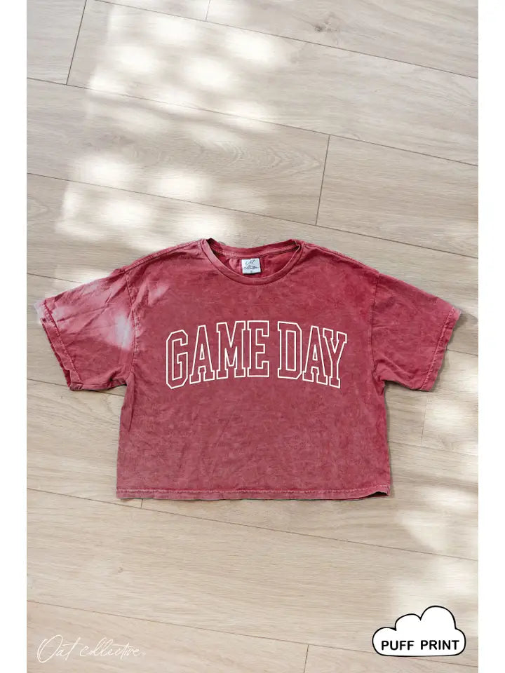 Game Day Puff Cropped Mineral Graphic Top