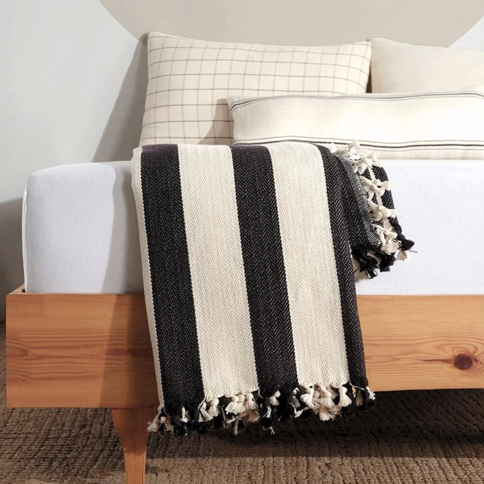 Cream Checkered Farmhouse Throw Blanket & Bedspread