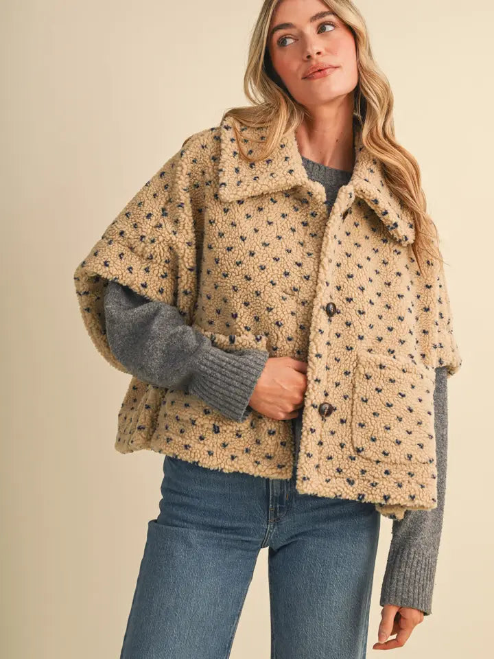 Polka Dot Faux Sherpa Cape