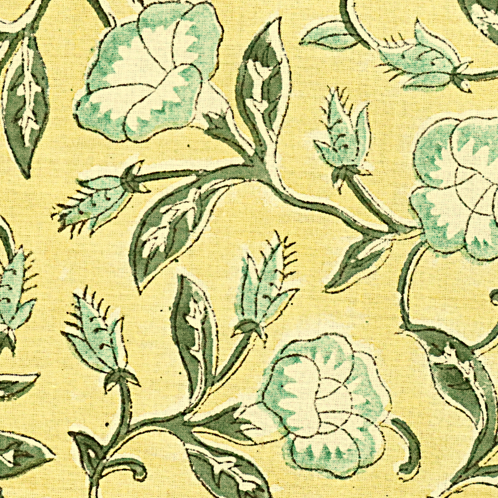 Lemon Sage Bloom - Hand Block Printed Cotton Bandana