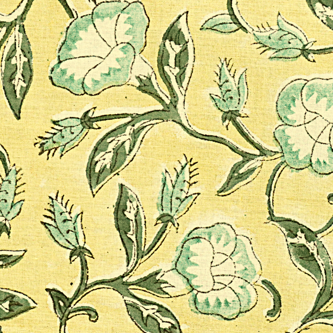 Lemon Sage Bloom - Hand Block Printed Cotton Bandana