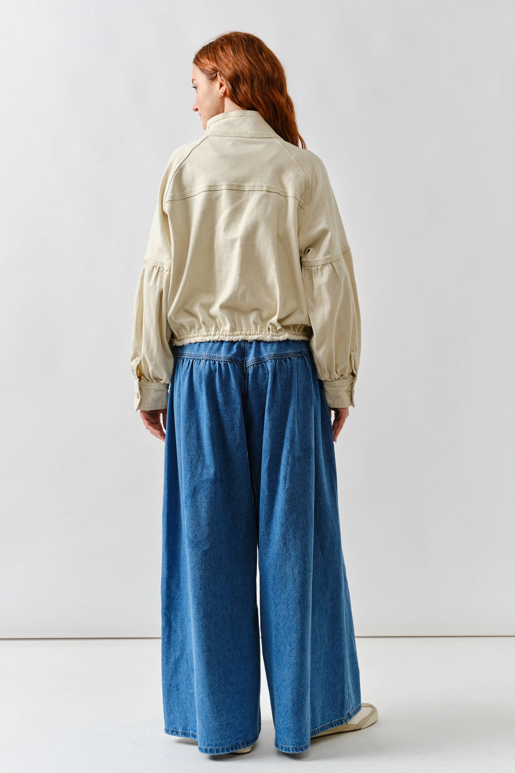 MAJ3306 BALLON SLEEVE TWILL JACKET DRAWSTING WAIST