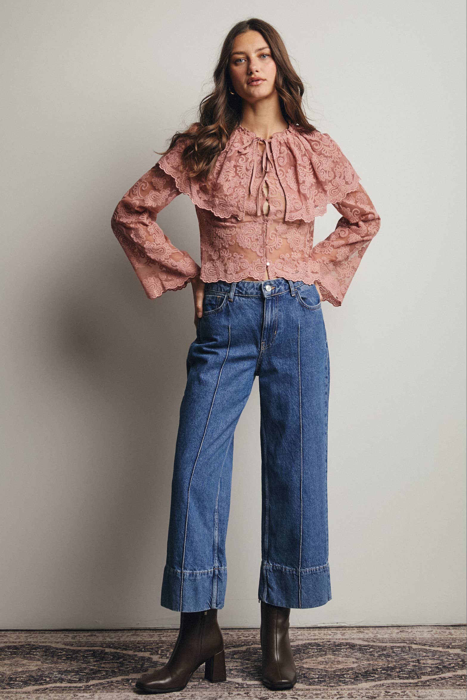 Sheer Embroidered Lace Blouse