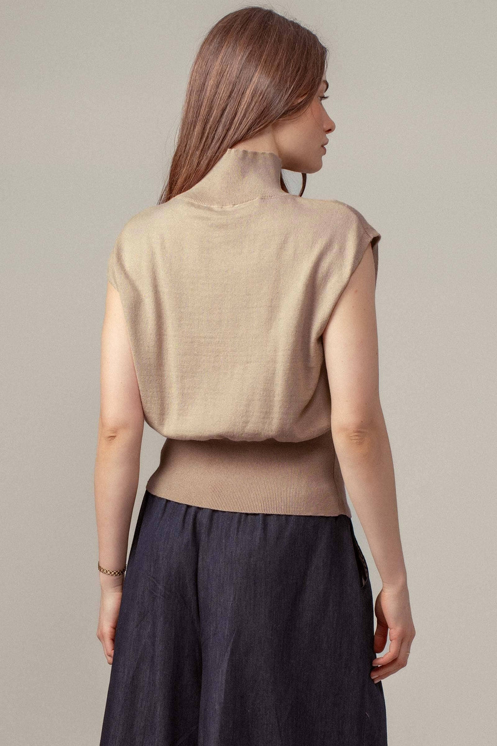 Sleeveless Mock Neck Wool Blend Knit Top