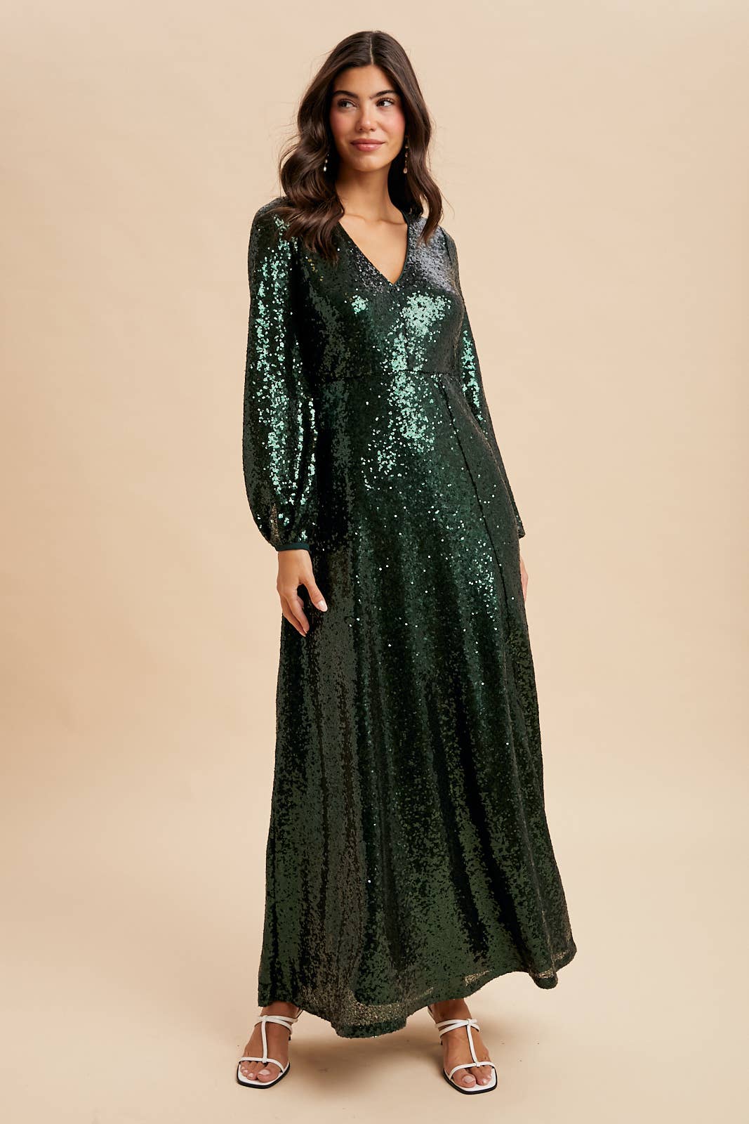 SEQUIN V NECK MAXI DRESS