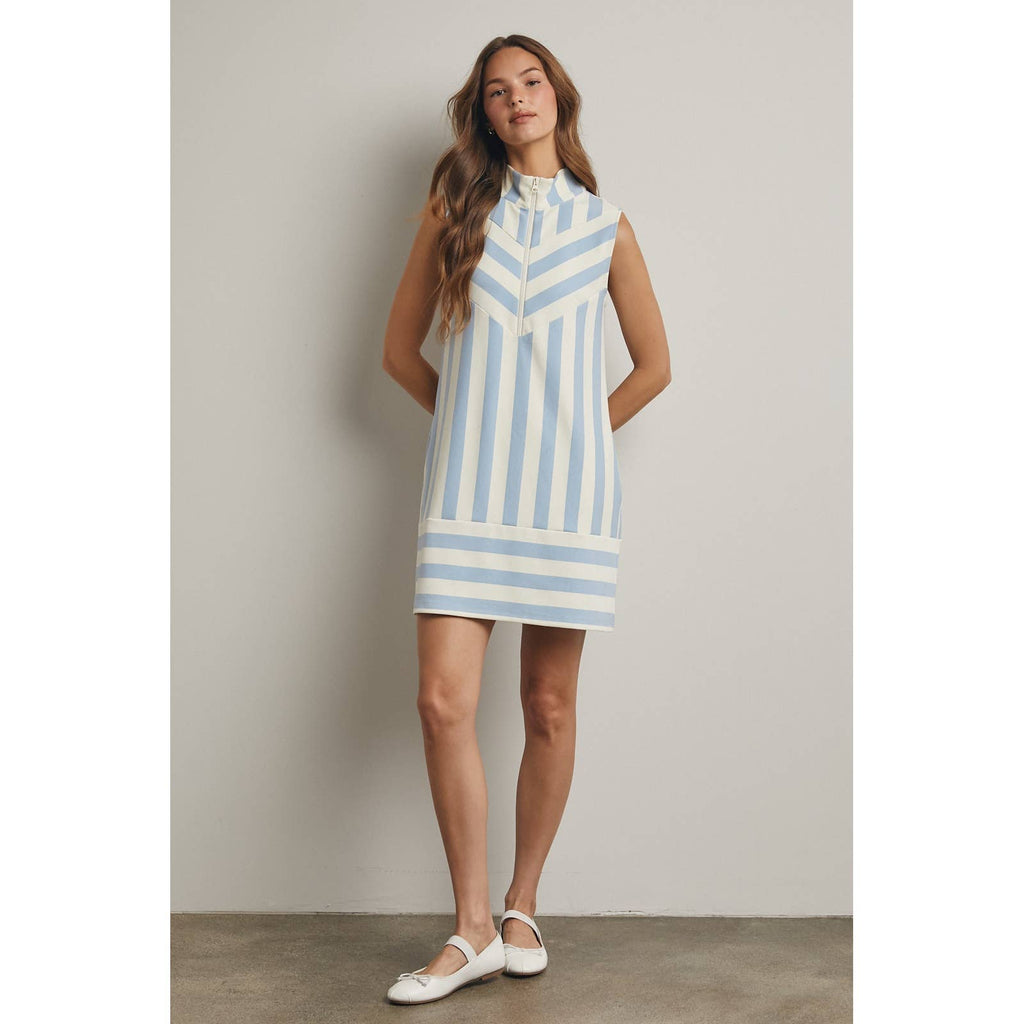 STRIPED HALF-ZIP MINI DRESS
