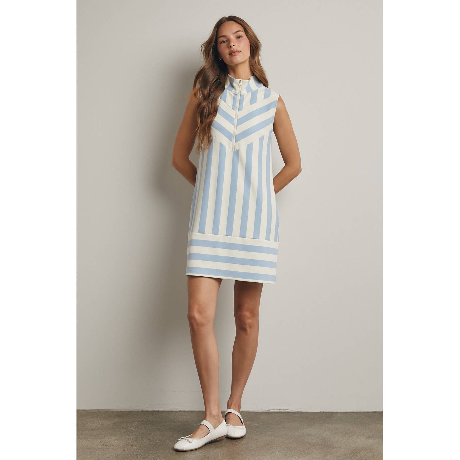 STRIPED HALF-ZIP MINI DRESS