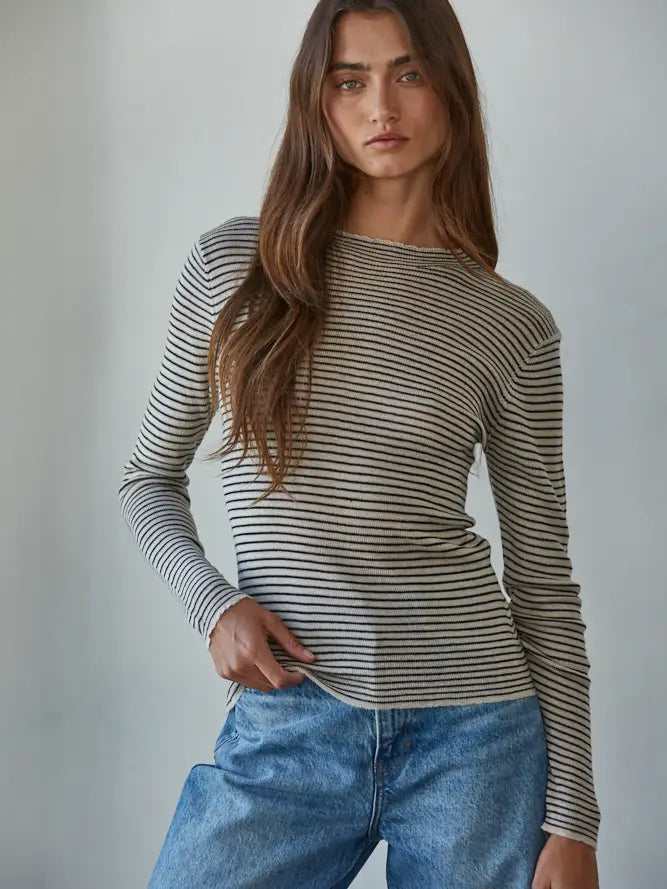 Knit Sweater Striped Mock Top