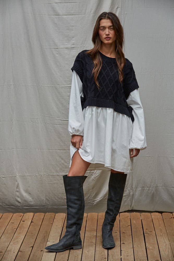 W2296 | Knit Sweater Shirt Flare Mini Dress