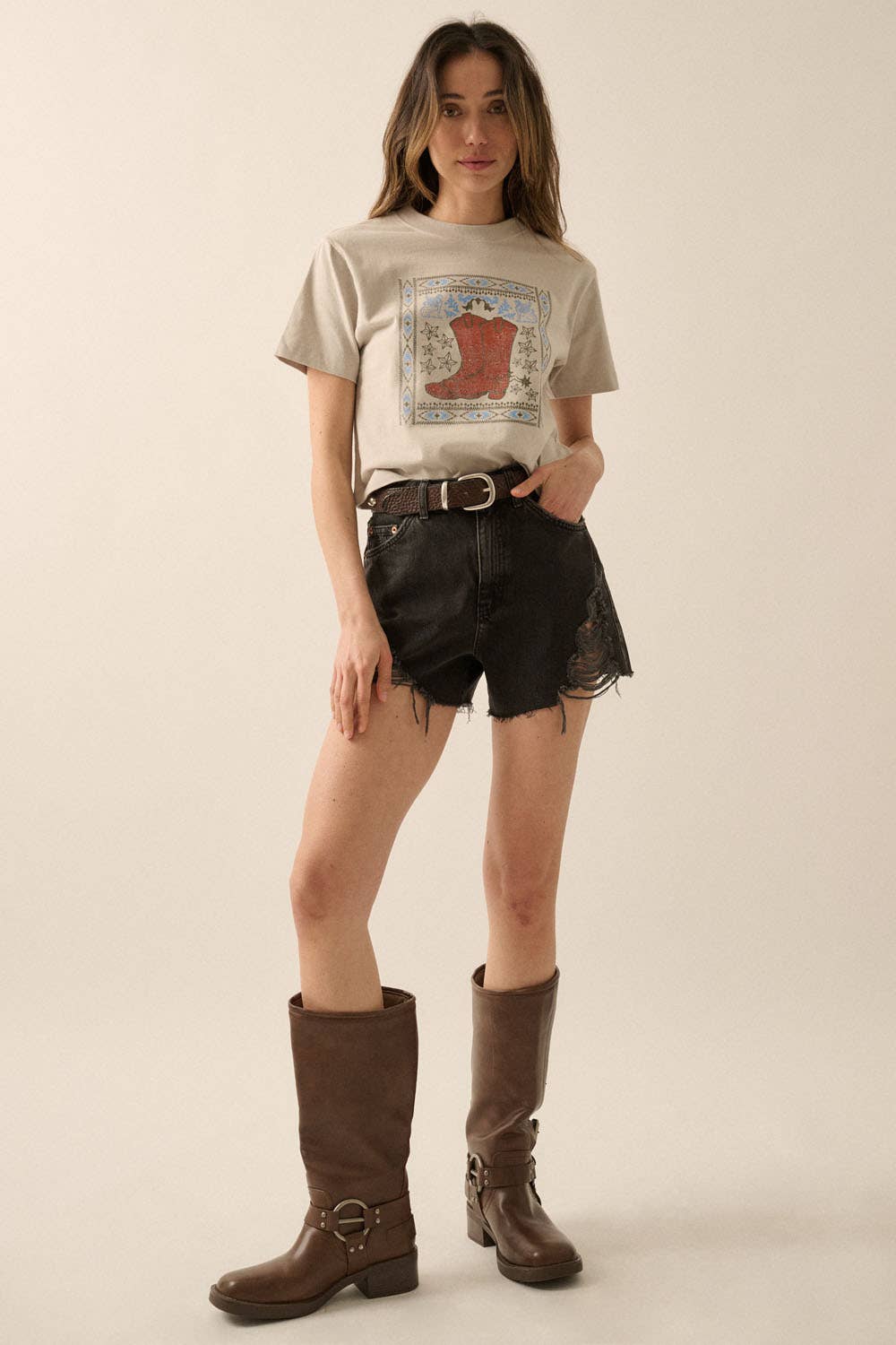 Promesa USA Western Cowboy Boots Graphic Tee - Vintage Garment Dyed T-Shirt