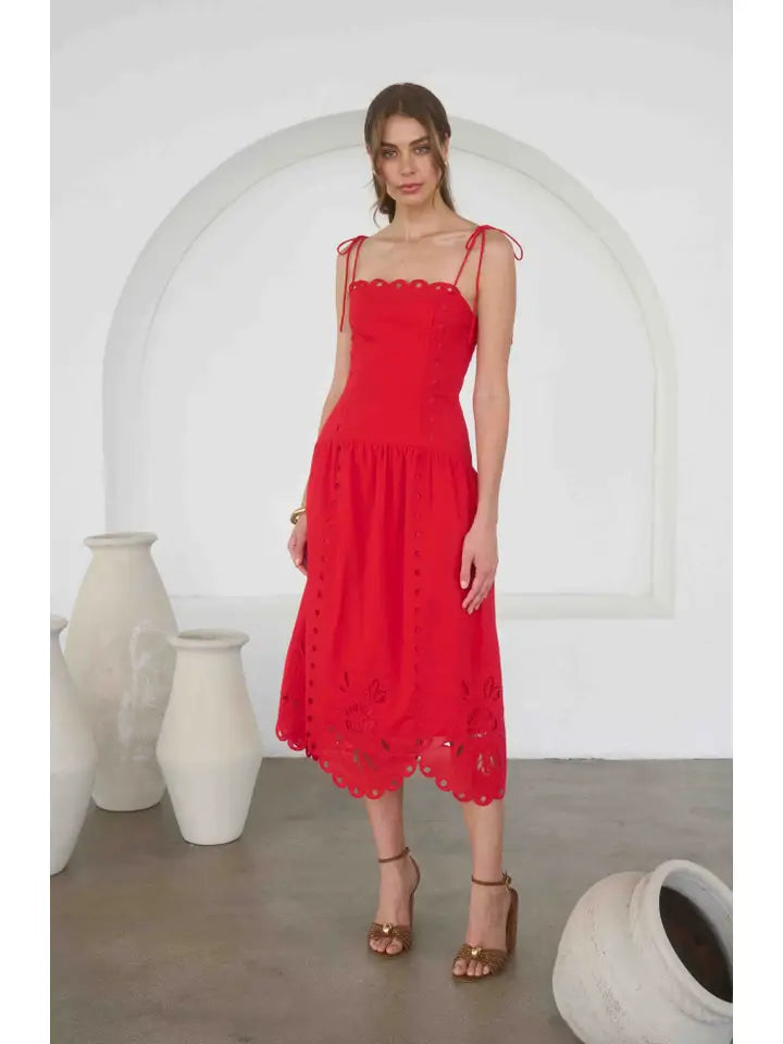 Eyelet Detail Midi Dress
