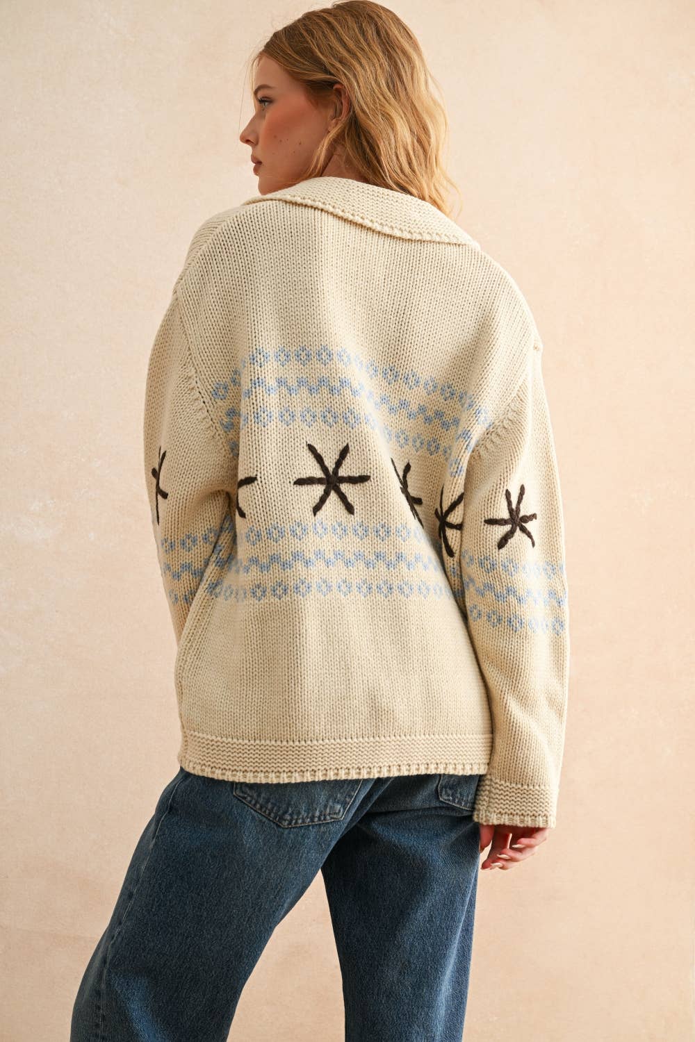 SNOW FLAKE PATTERN BUTTON FRONT SWEATER JACKET