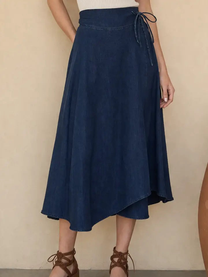 Denim Asymmetric Midi Skirt