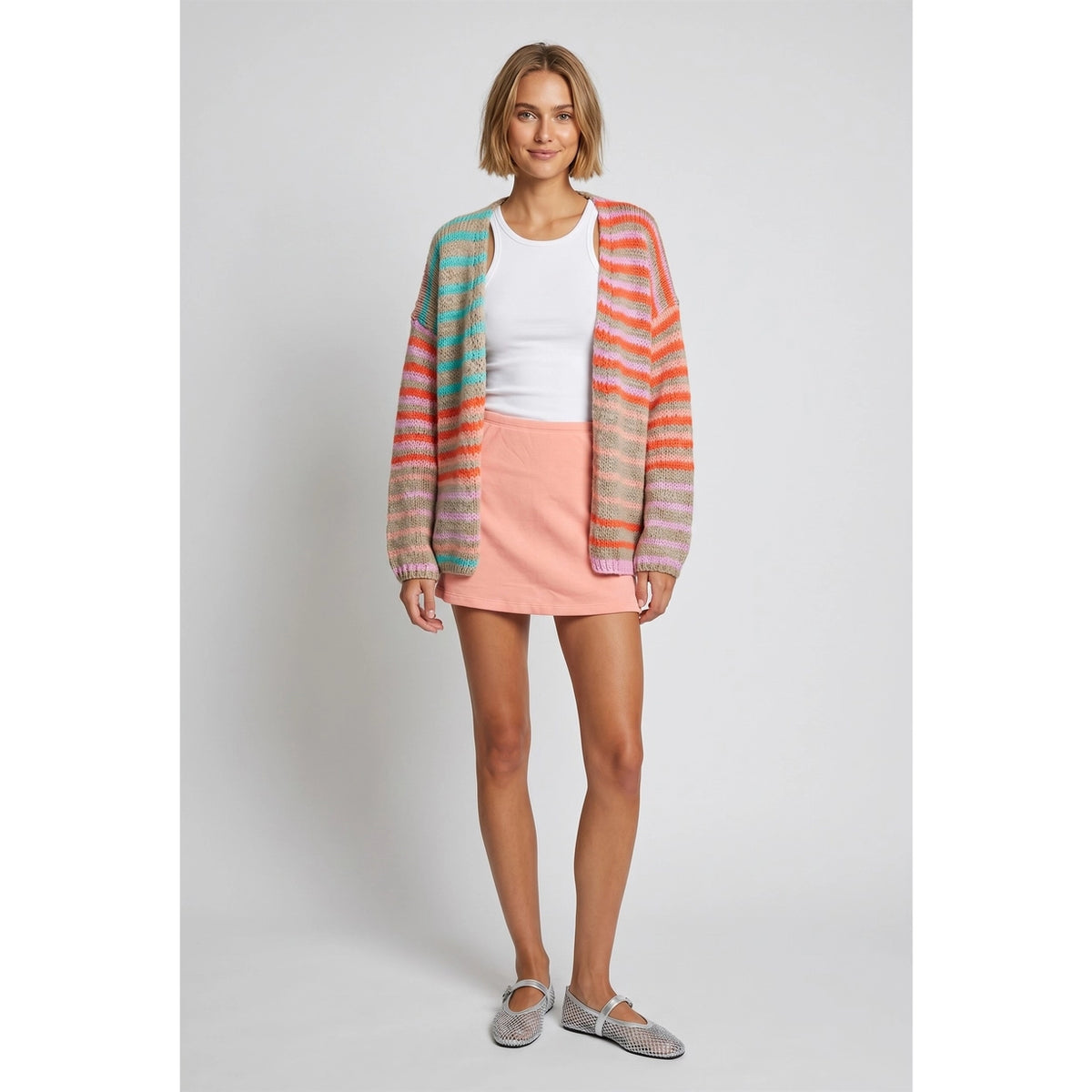 Multi Color Striped Open Cardigan